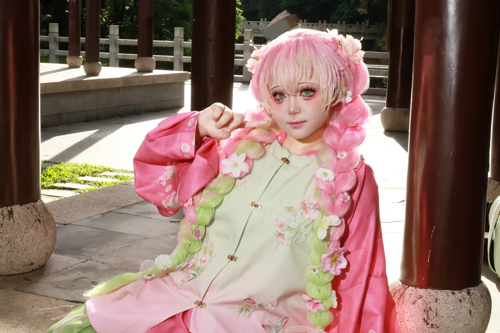 【甘露寺蜜璃cos】阳光下的粉绿私设汉服穿搭 - 第 6 张