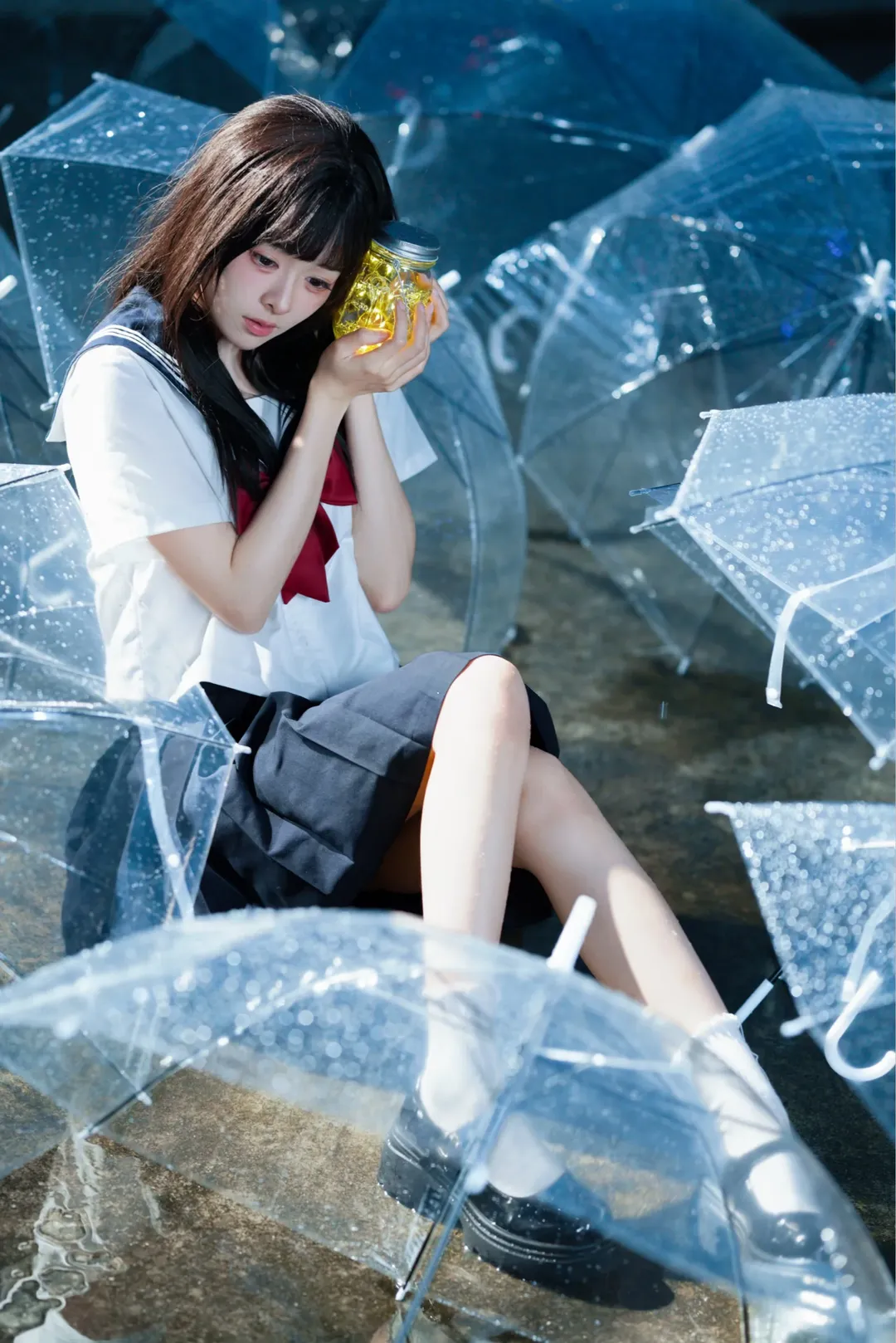 戀如雨止JK制服寫真 雨中透明傘氛圍感拉滿 - 第 5 張