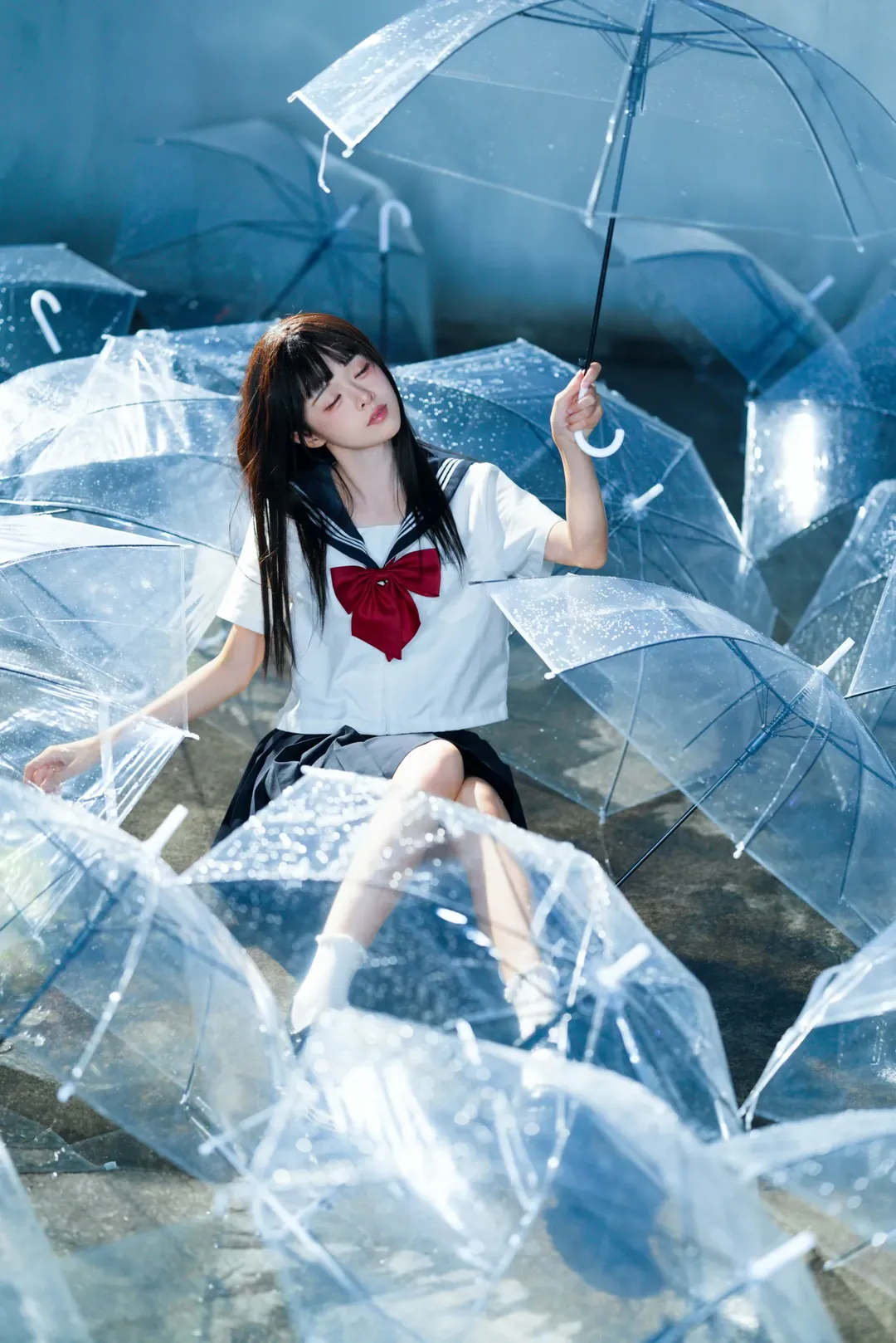 戀如雨止JK制服寫真 雨中透明傘氛圍感拉滿 - 第 6 張