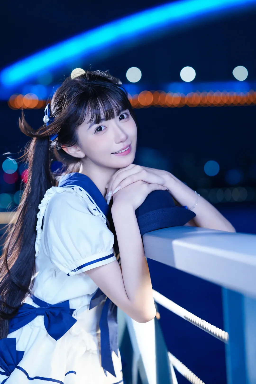 海军风Lolita夜拍魔都，蓝白配色打破次元壁 - 第 2 张