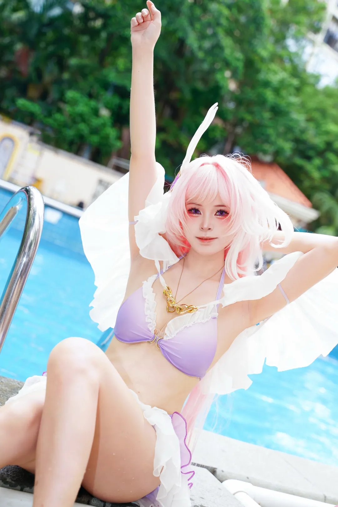 爱莉希雅cos，夏日泳池水着写真 - 第 4 张