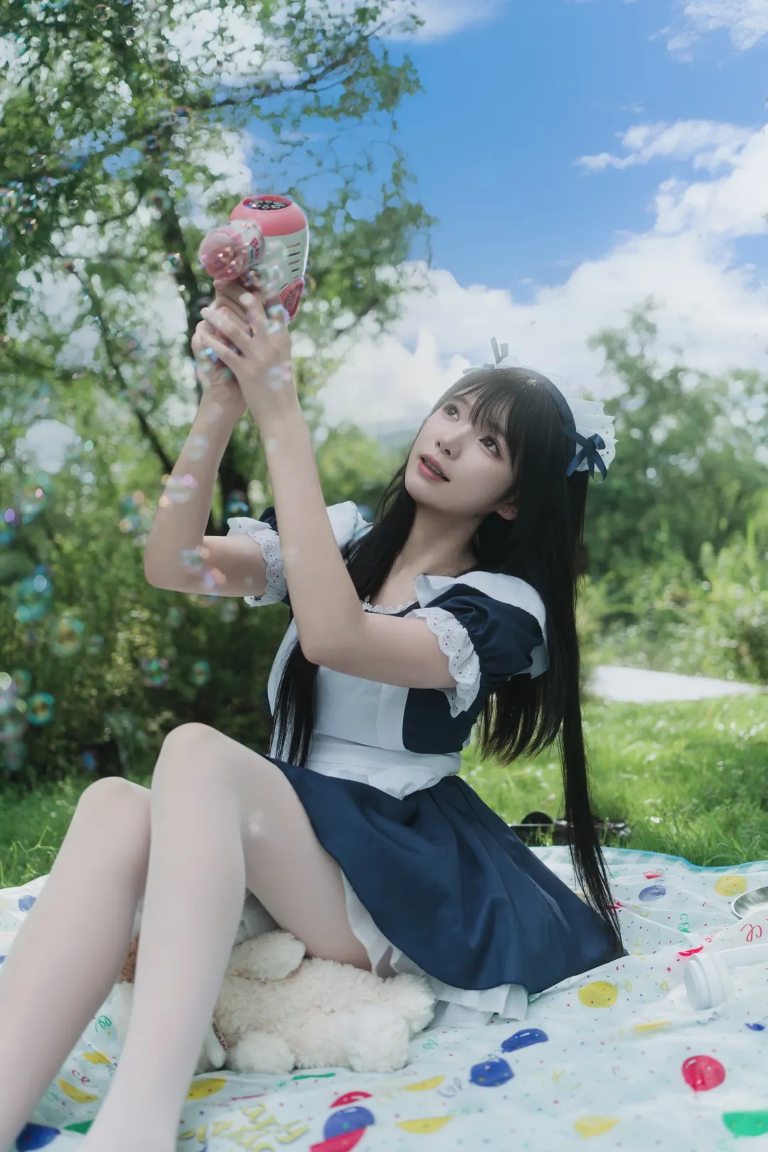 西溪湿地的夏日天使女仆装泡泡机写真 - 第 1 张