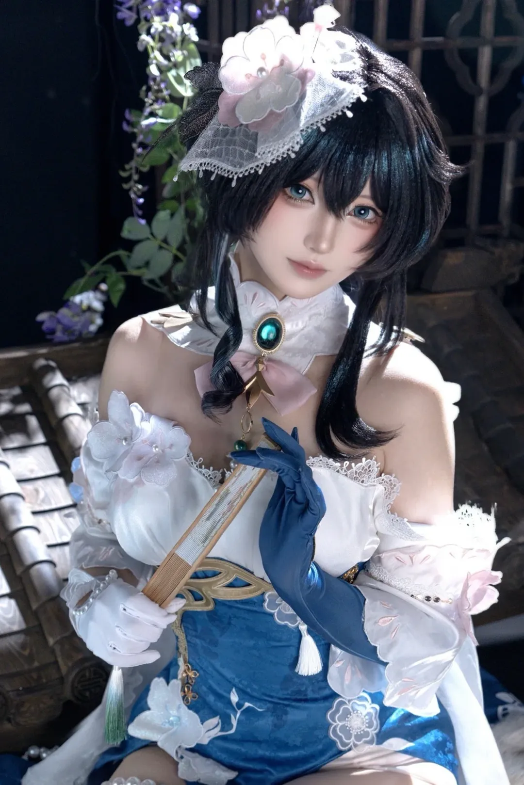 【阮梅cos】星穹铁道雪绽梅笺，蓝白国风与珍珠腿环的棚拍记录 - 第 1 张