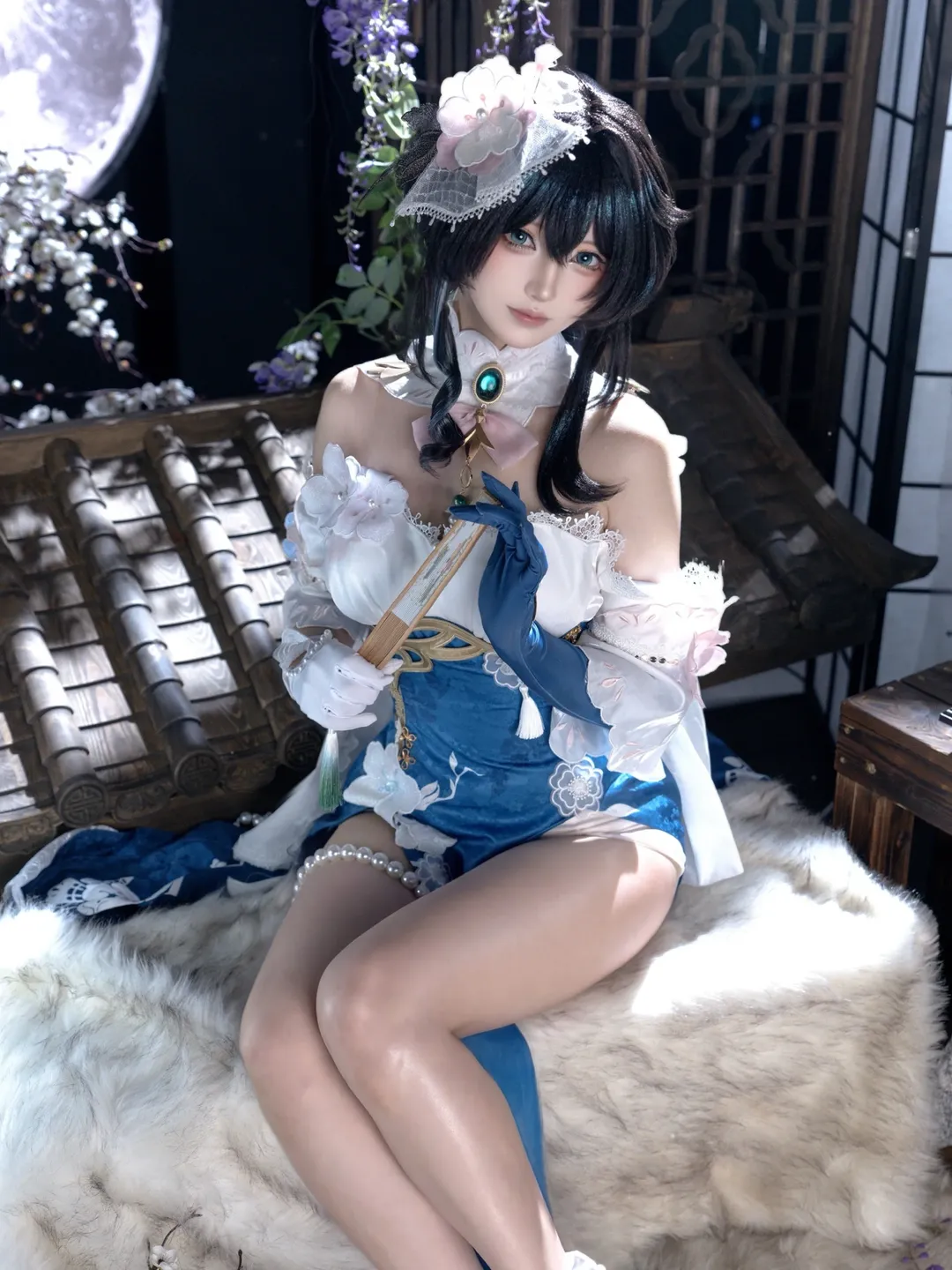 【阮梅cos】星穹铁道雪绽梅笺，蓝白国风与珍珠腿环的棚拍记录 - 第 2 张