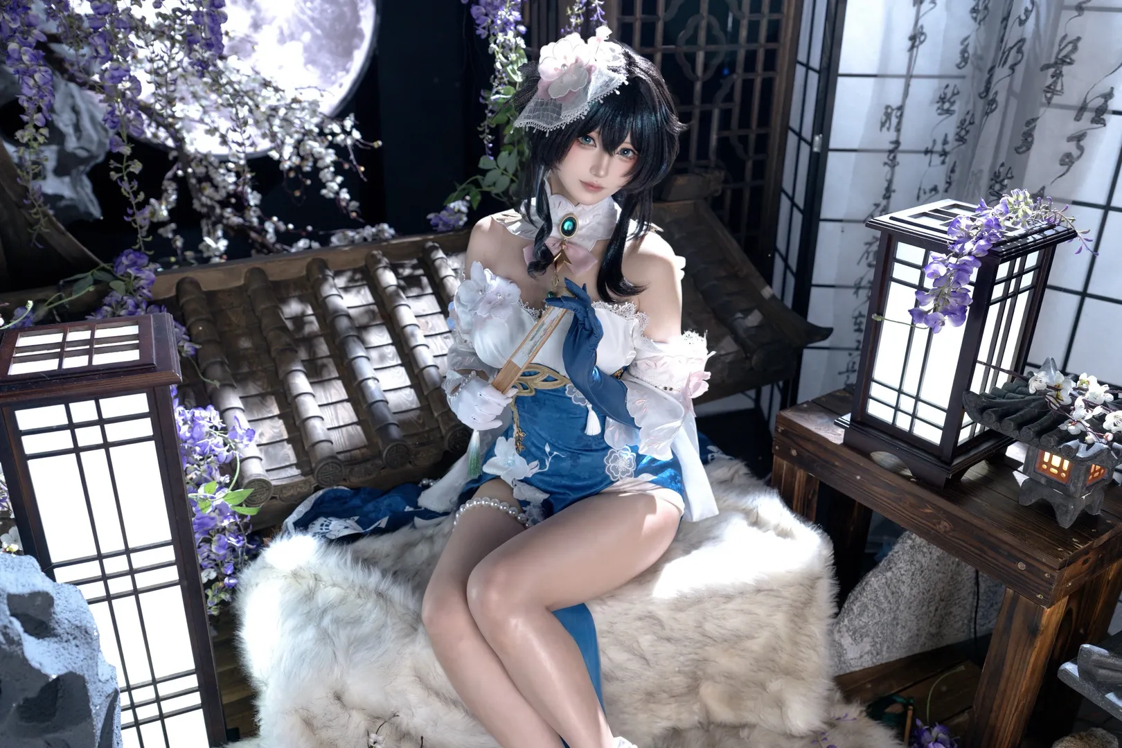 【阮梅cos】星穹铁道雪绽梅笺，蓝白国风与珍珠腿环的棚拍记录 - 第 5 张