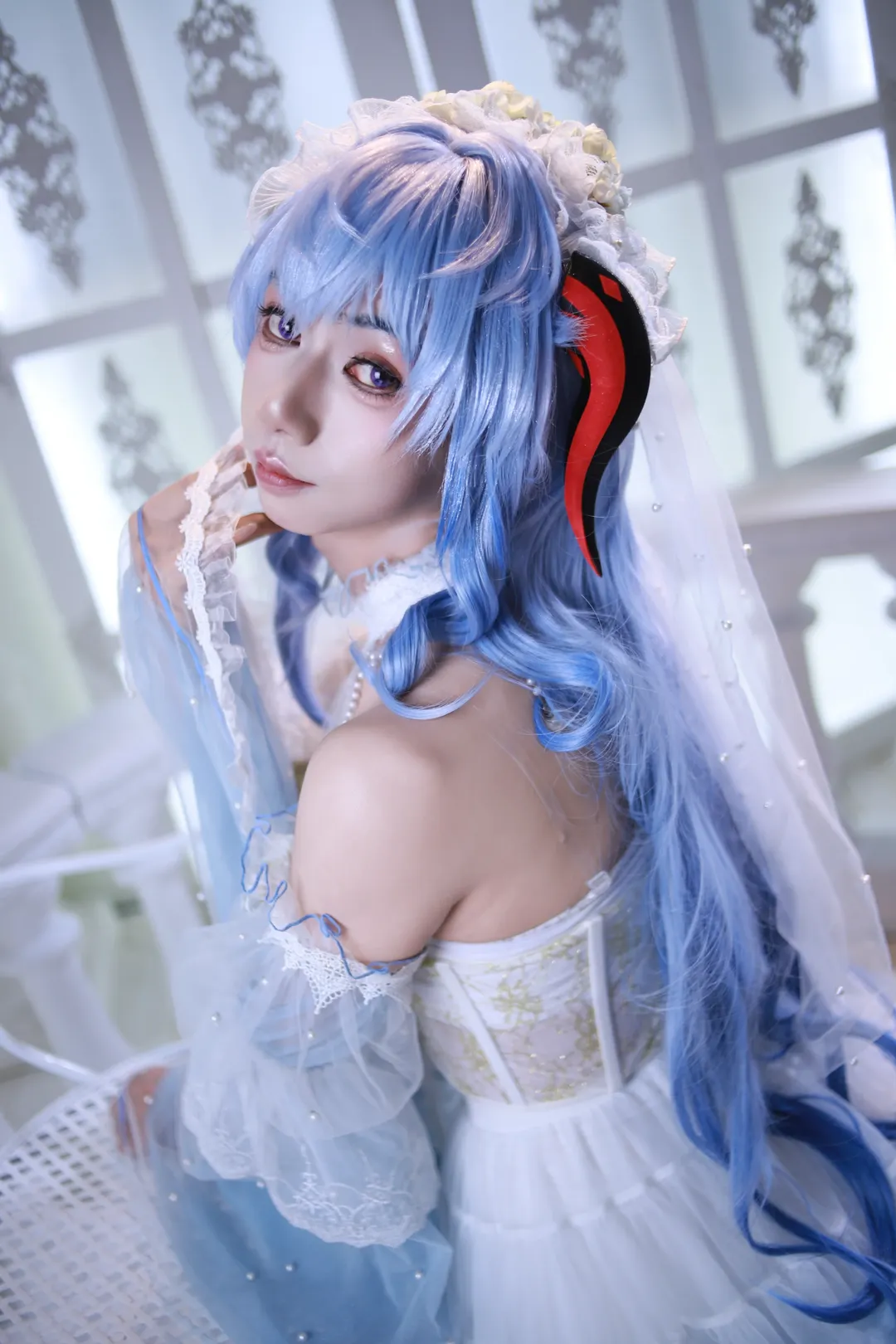 【甘雨cos】原神花嫁，蓝白纱裙与纯白之约 - 第 1 张
