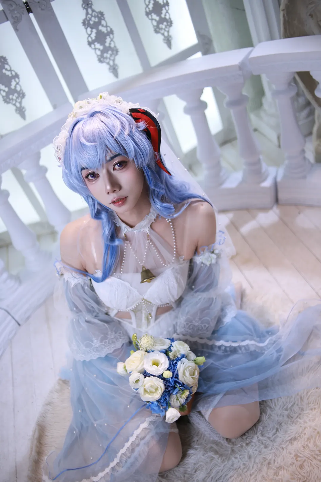 【甘雨cos】原神花嫁，蓝白纱裙与纯白之约 - 第 5 张