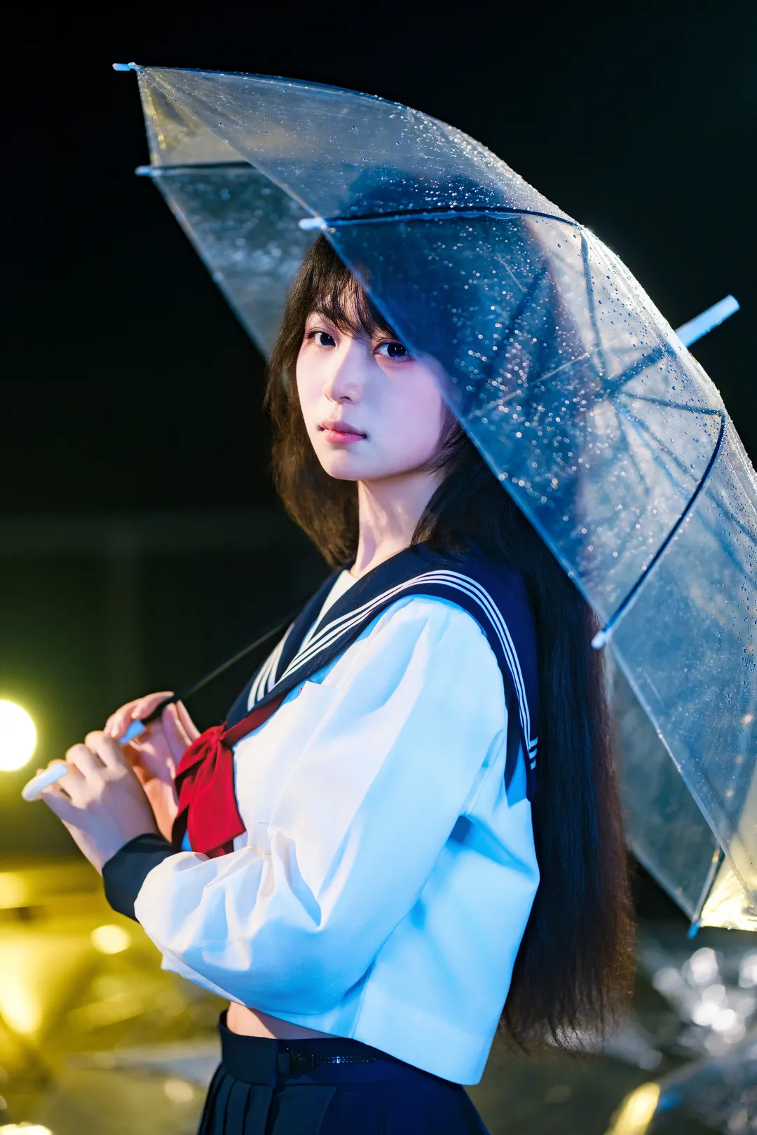 雨夜天台的水手服情绪风写真 - 第 3 张