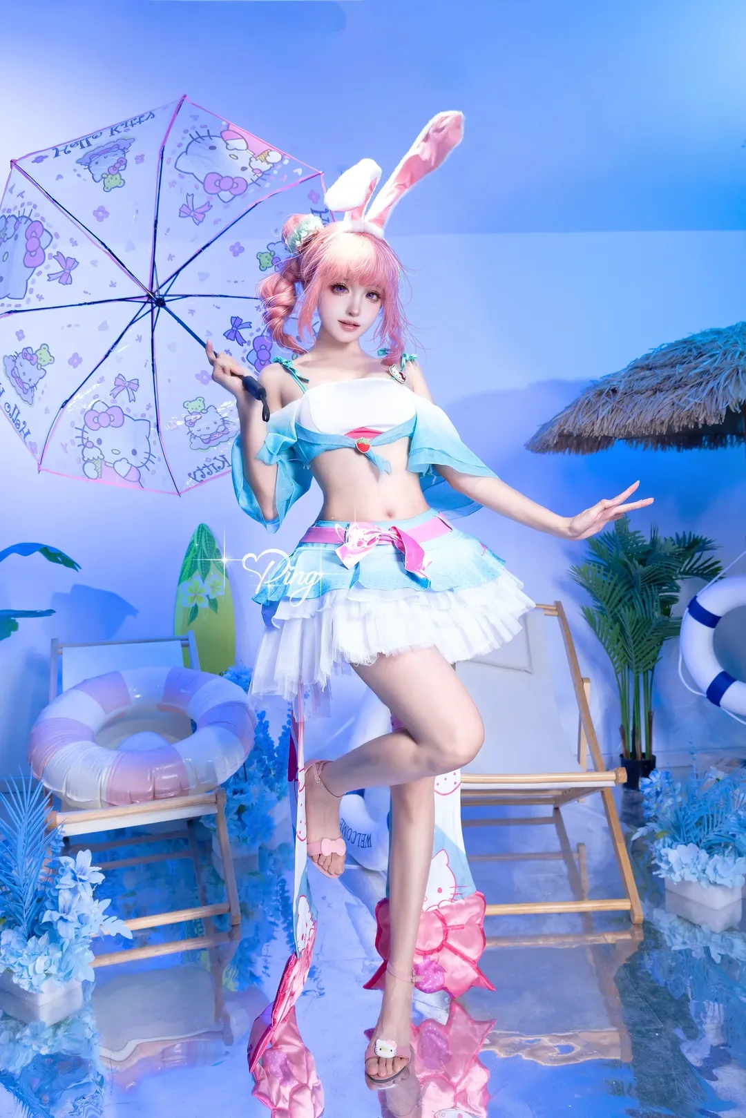 【公孙离cos】王者荣耀的蜜橘之夏与Hello Kitty联动造型 - 第 4 张
