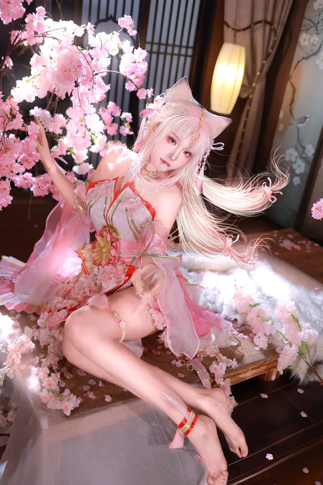 【胡桃cos】永劫无间土御门胡桃樱云天女，狐耳与樱花下的展现 - 第 1 张