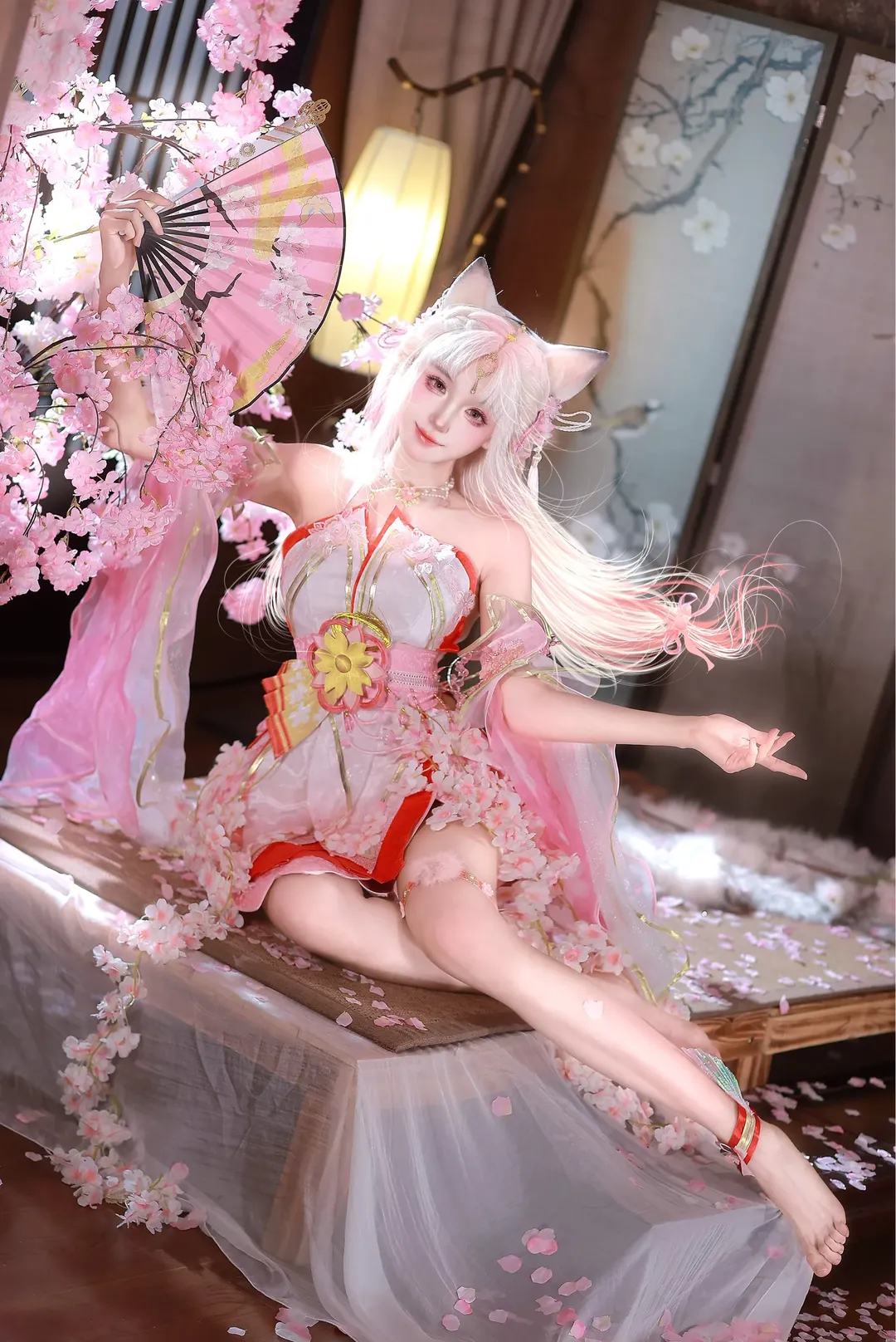 【胡桃cos】永劫无间土御门胡桃樱云天女，狐耳与樱花下的展现 - 第 4 张