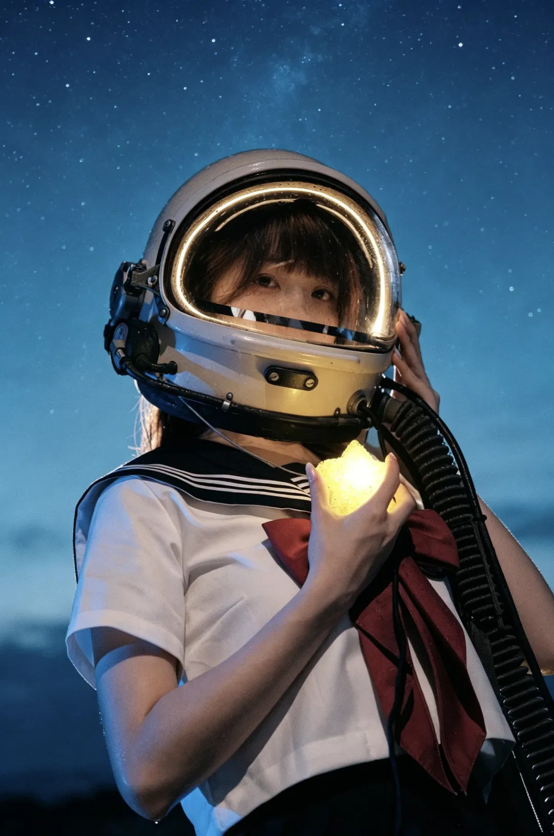 穿着JK制服戴宇航员头盔 拍一组潮湿星空少女写真 - 第 2 张