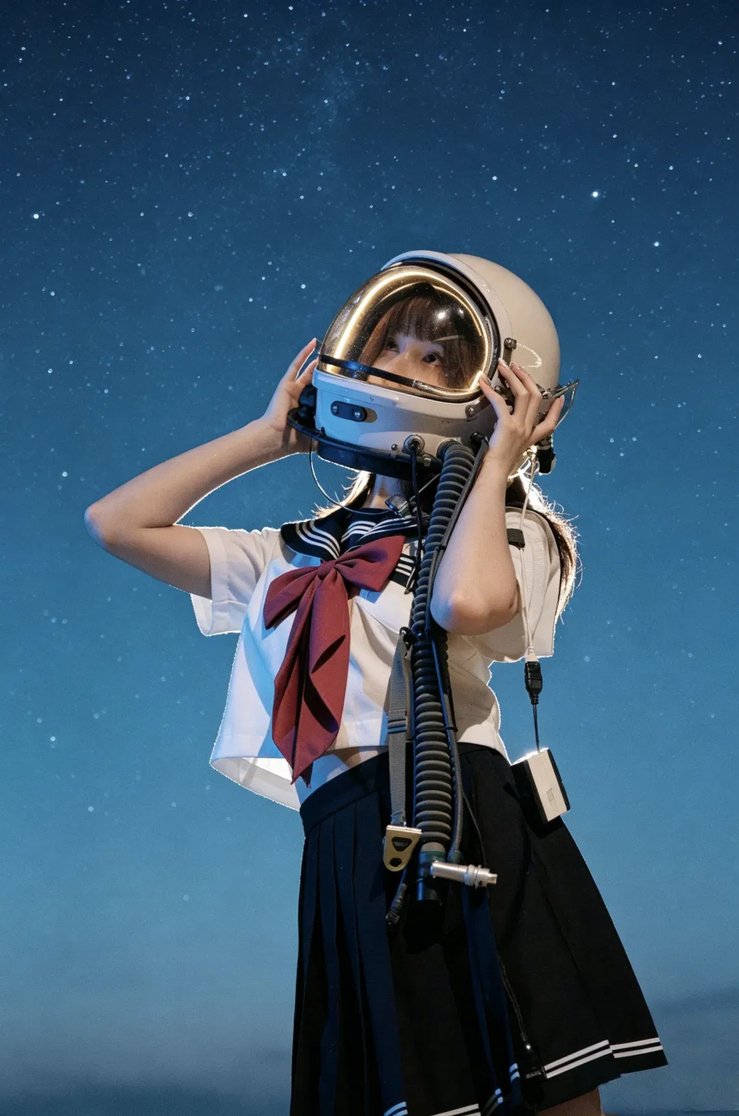 穿着JK制服戴宇航员头盔 拍一组潮湿星空少女写真 - 第 4 张