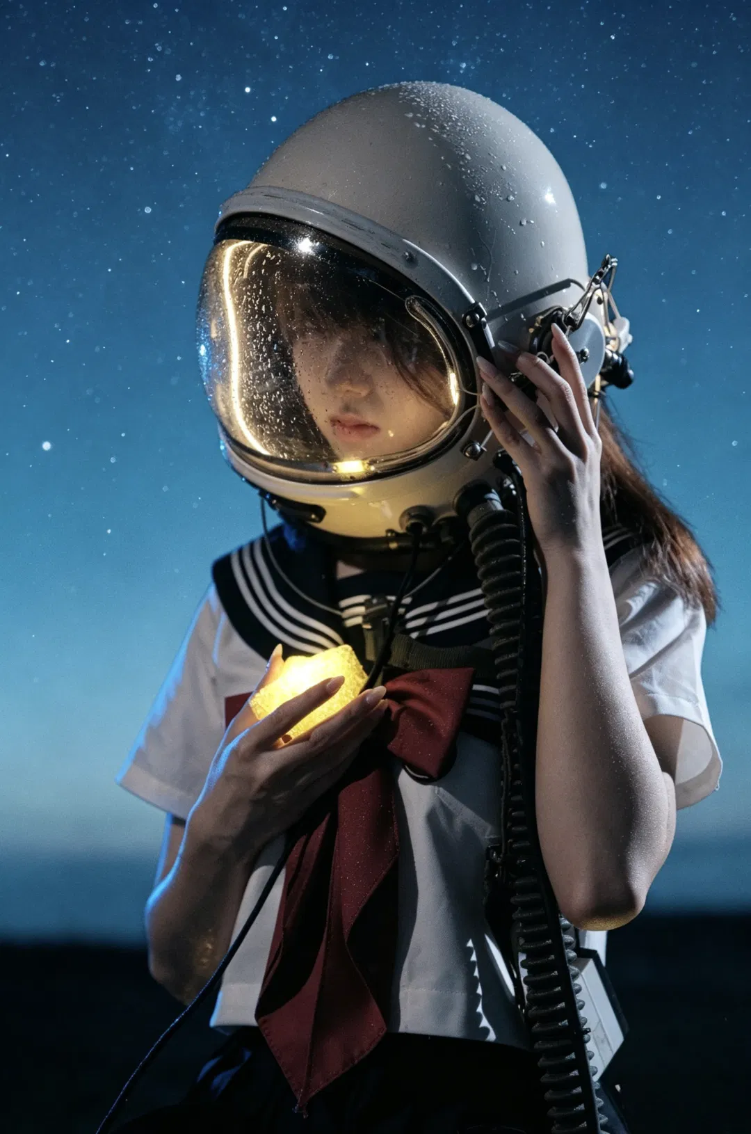 穿着JK制服戴宇航员头盔 拍一组潮湿星空少女写真 - 第 5 张