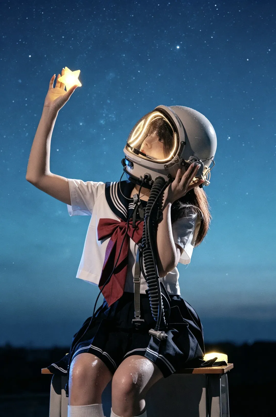 穿着JK制服戴宇航员头盔 拍一组潮湿星空少女写真 - 第 6 张