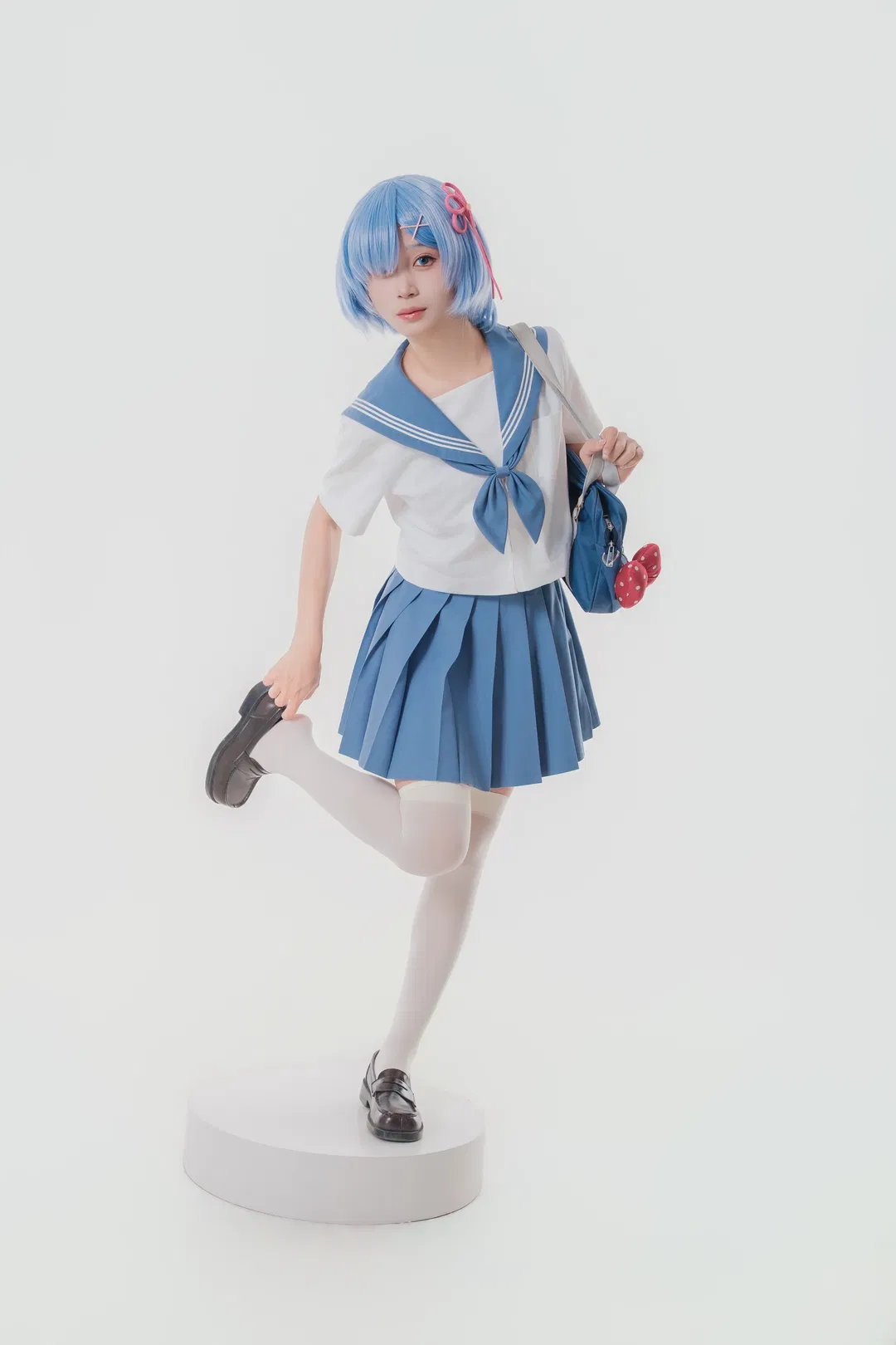 【蕾姆cos】蓝色JK水手服的白棚拍摄记录 - 第 2 张