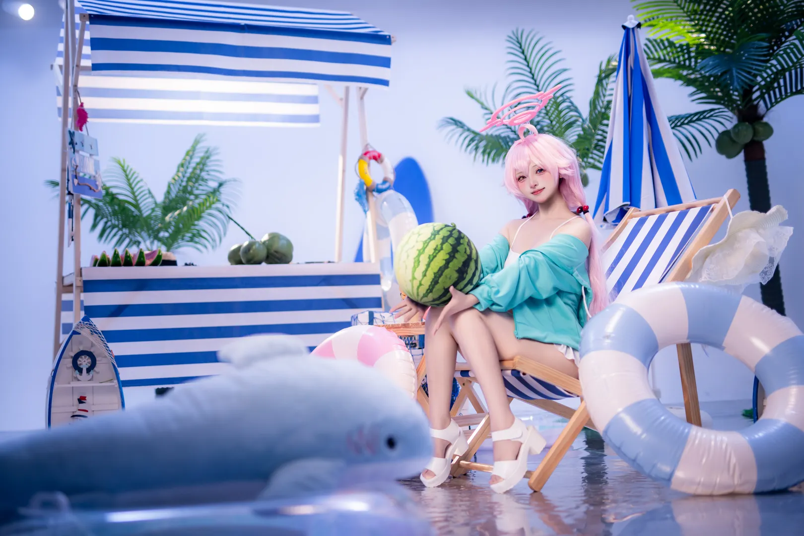 【小鸟游星野cos】蔚蓝档案夏日海滩泳装 - 第 2 张