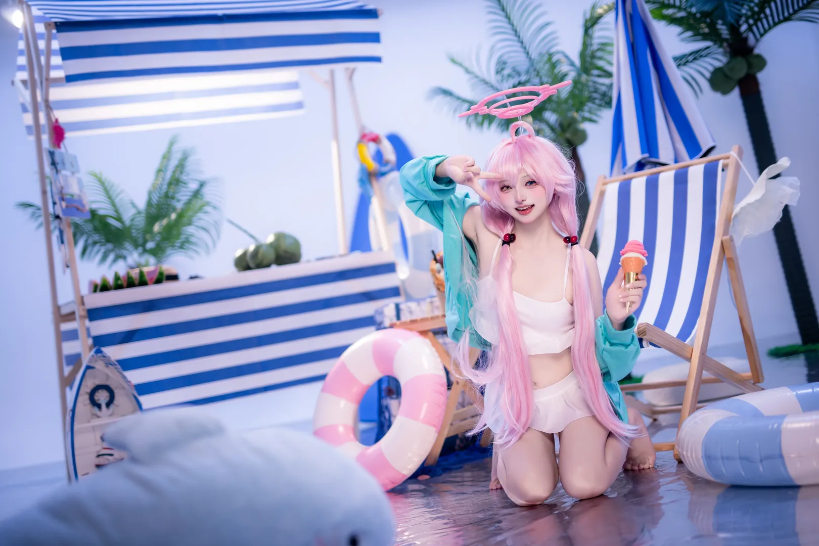 【小鸟游星野cos】蔚蓝档案夏日海滩泳装 - 第 4 张