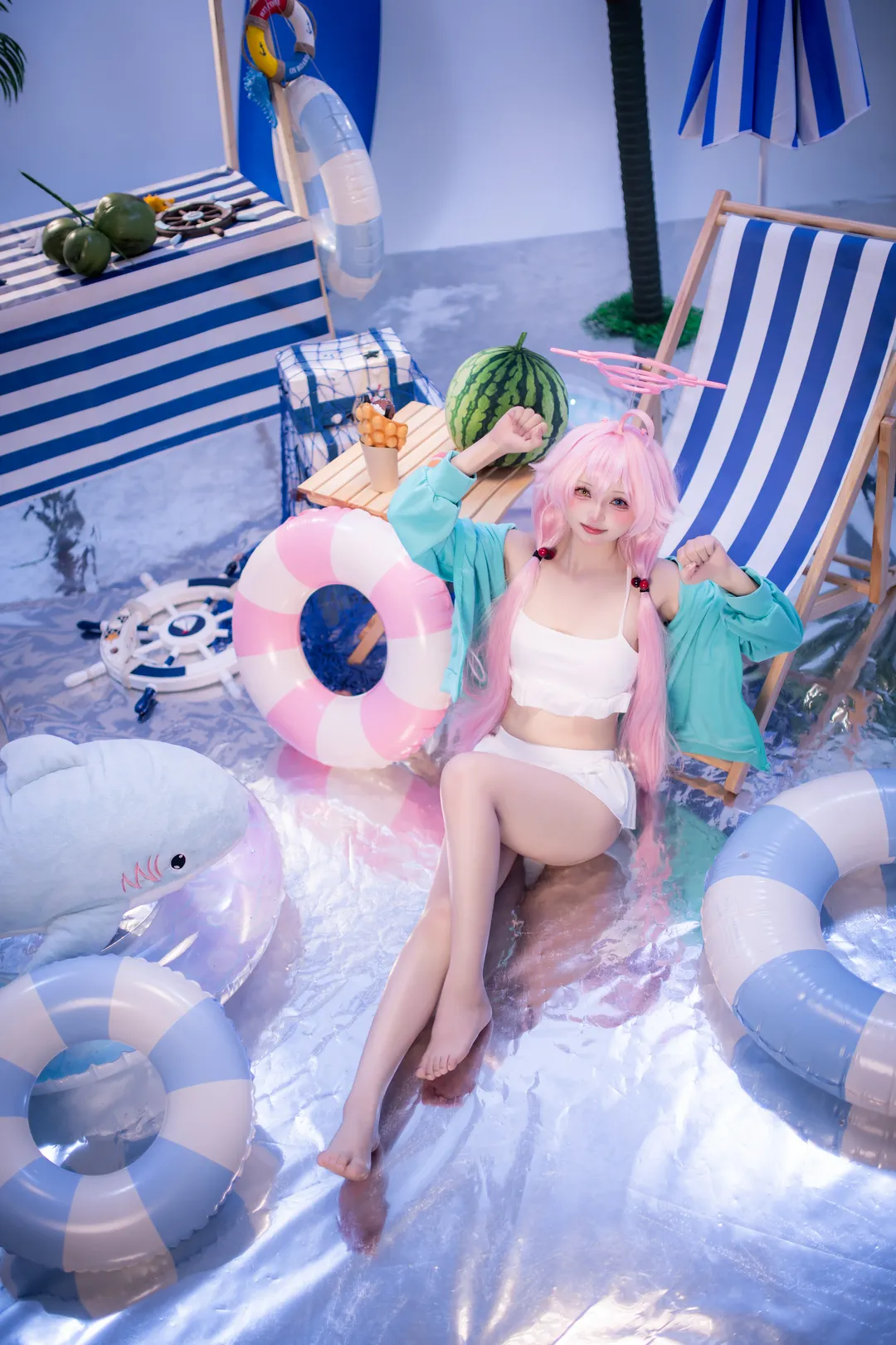 【小鸟游星野cos】蔚蓝档案夏日海滩泳装 - 第 5 张