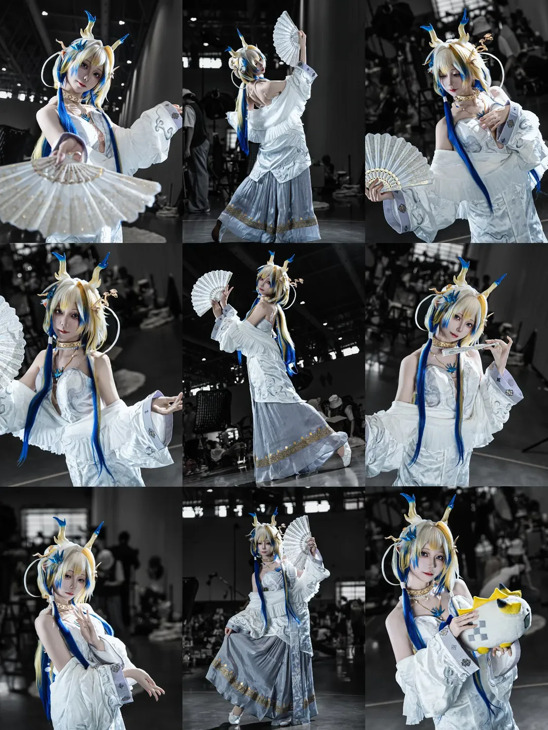【黍cos】明日方舟 黍，折扇轻舞的白蓝倩影 - 第 1 张