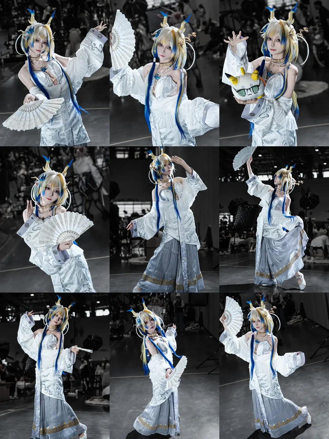【黍cos】明日方舟漫展場照，藍金長髮與白藍長裙的視覺張力 - 第 1 張