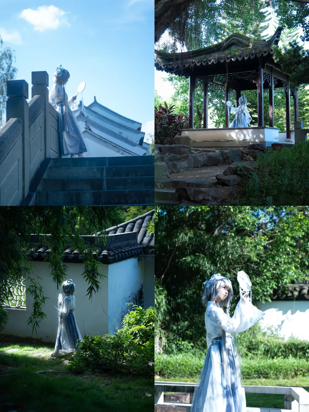 【洛天依cos】园林光影中的蓝白国风写真 - 第 1 张