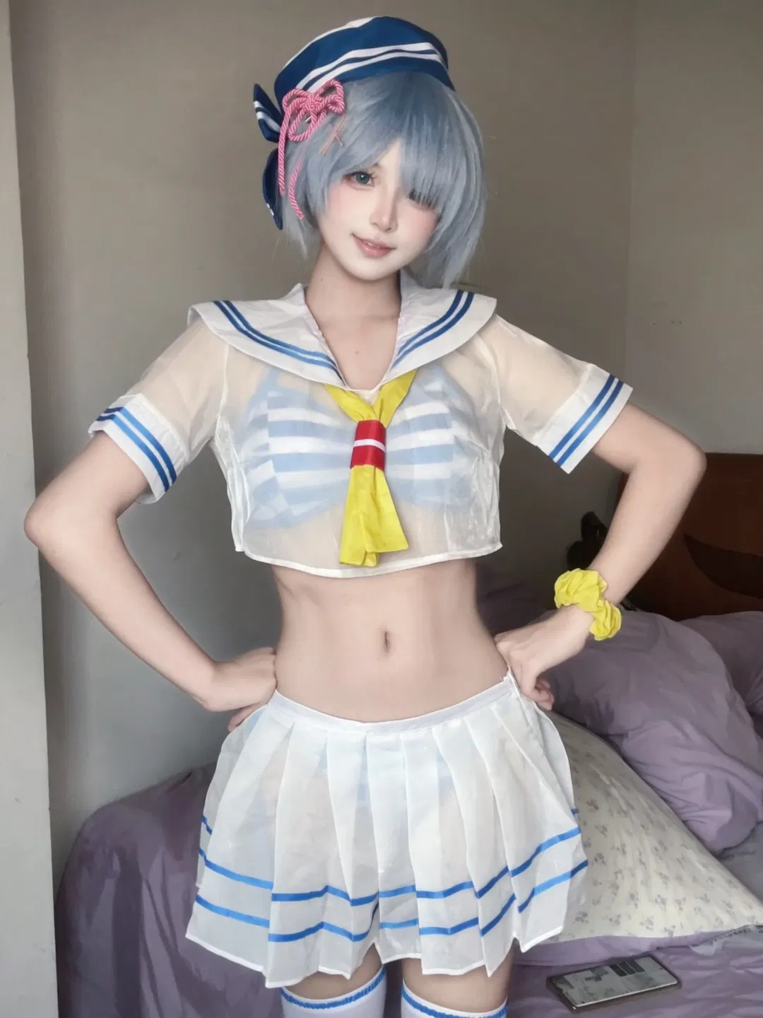 【蕾姆cos】从零开始的异世界生活，水手服蓝白风情 - 第 1 张