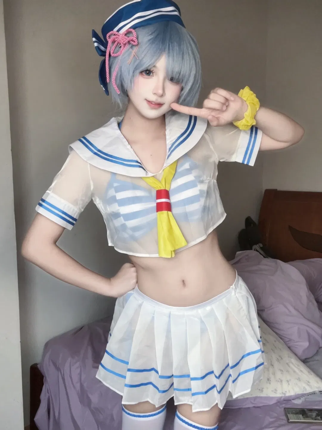 【蕾姆cos】从零开始的异世界生活，水手服蓝白风情 - 第 2 张