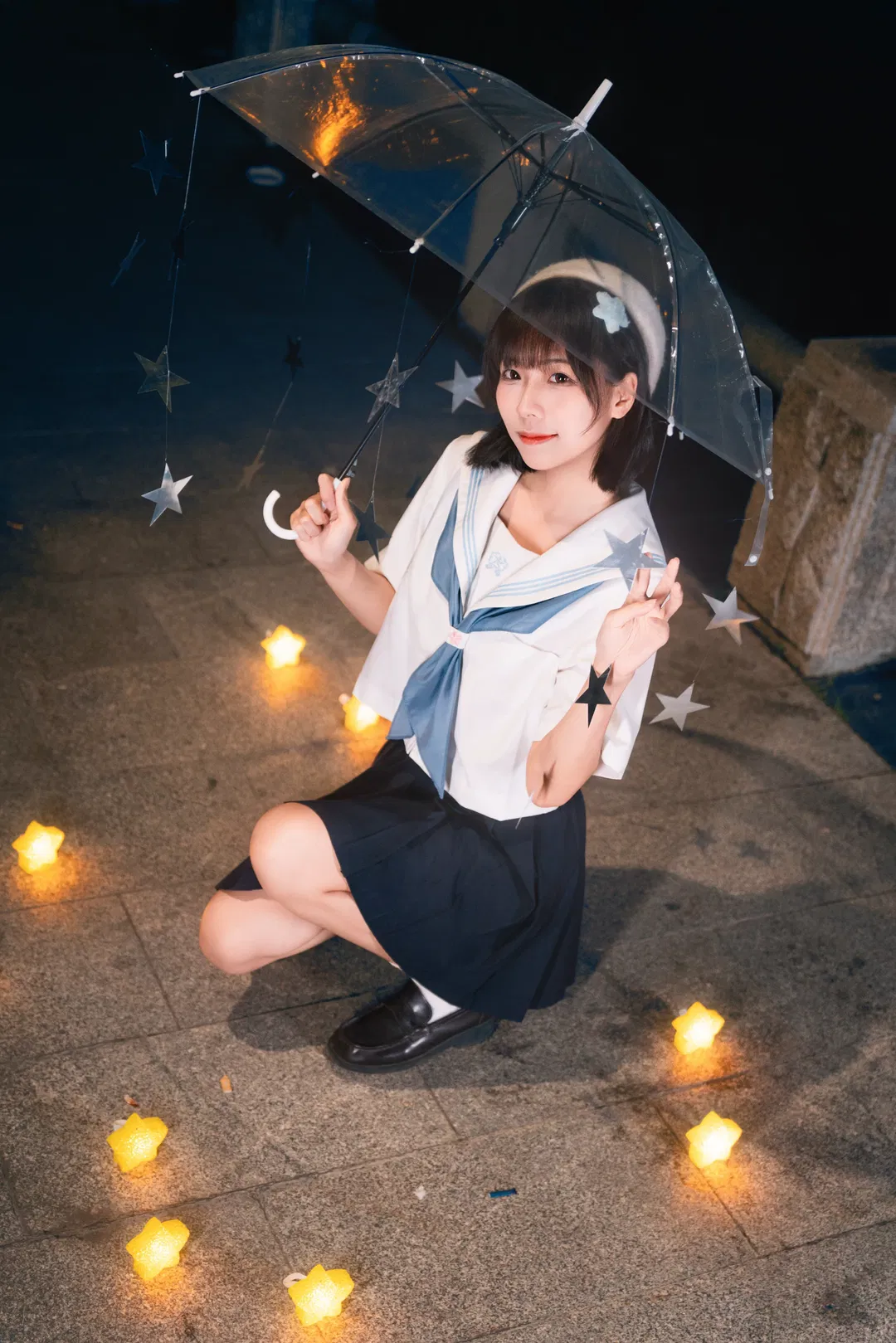 夜风微凉星星散落，JK制服夜景氛围感写真 - 第 11 张