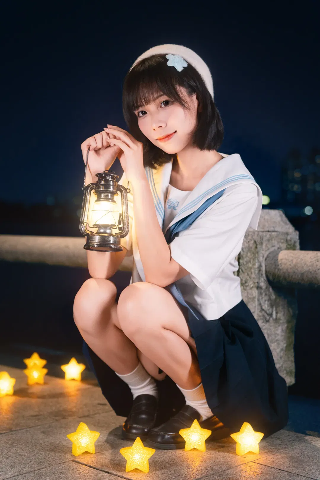 夜风微凉星星散落，JK制服夜景氛围感写真 - 第 12 张