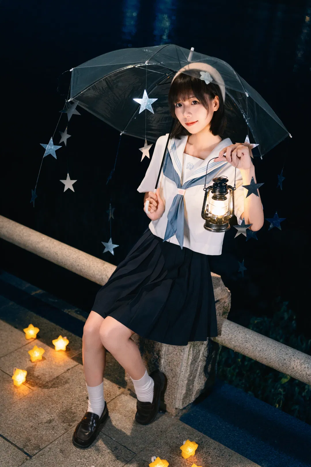 夜风微凉星星散落，JK制服夜景氛围感写真 - 第 6 张