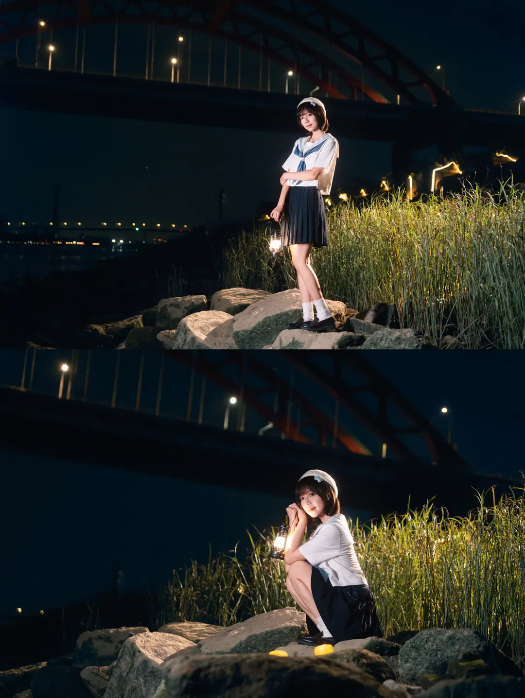 夜风微凉星星散落，JK制服夜景氛围感写真 - 第 8 张