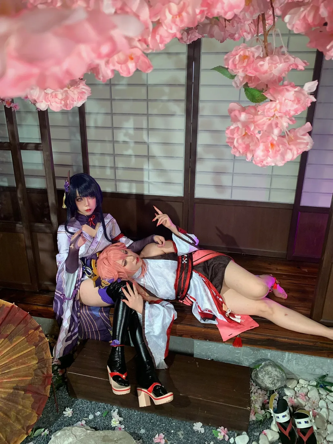 【雷电将军cos】原神鸣神组，樱花庭院下的雷光与狐影 - 第 4 张