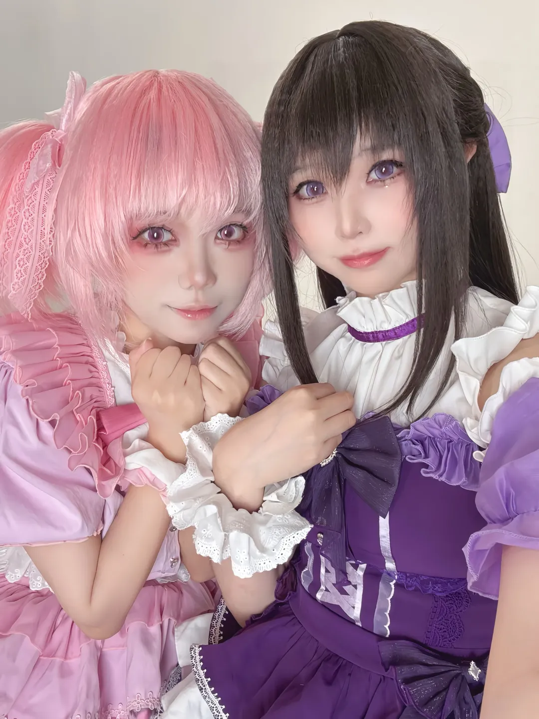 【鹿目圆晓美焰cos】魔法少女小圆的粉色与紫色双人搭档 - 第 1 张