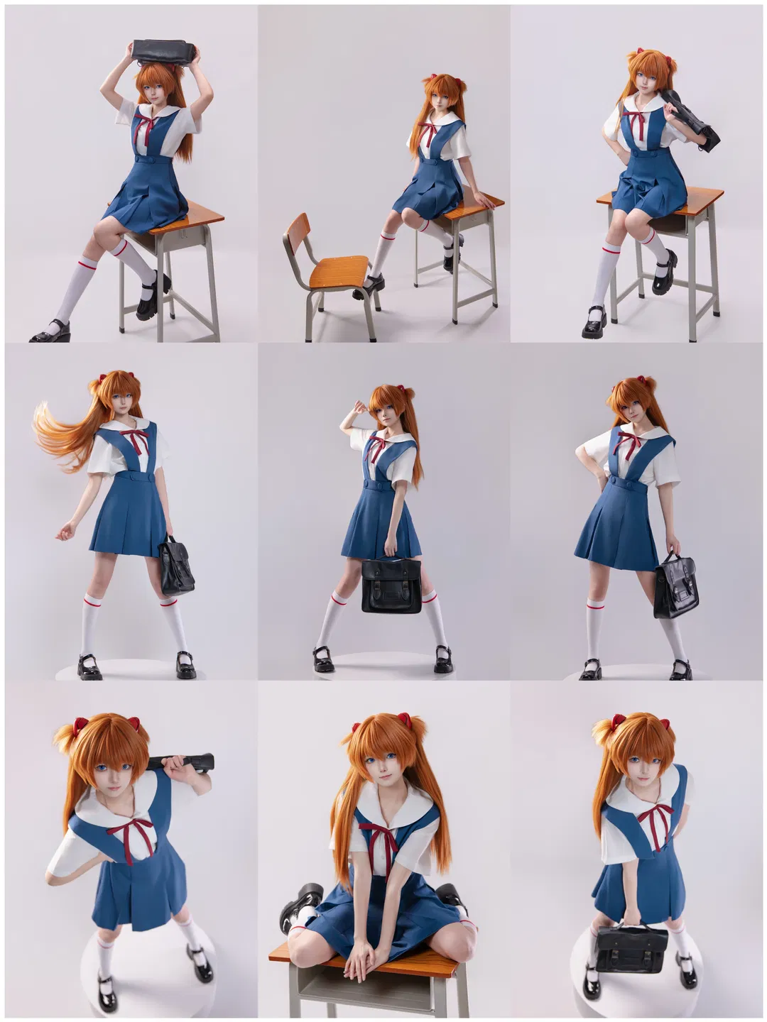【明日香cos】新世纪福音战士经典校服九宫格拍照姿势分享 - 第 1 张
