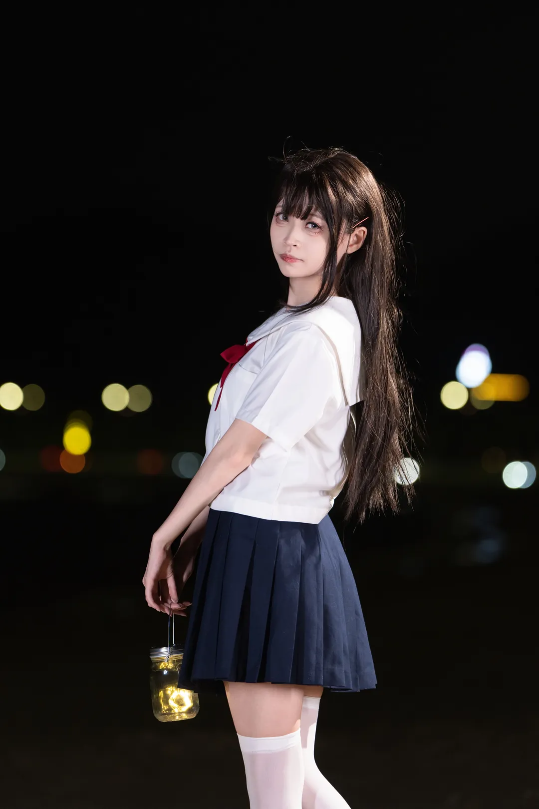 夏夜海滩水手服JK夜景写真