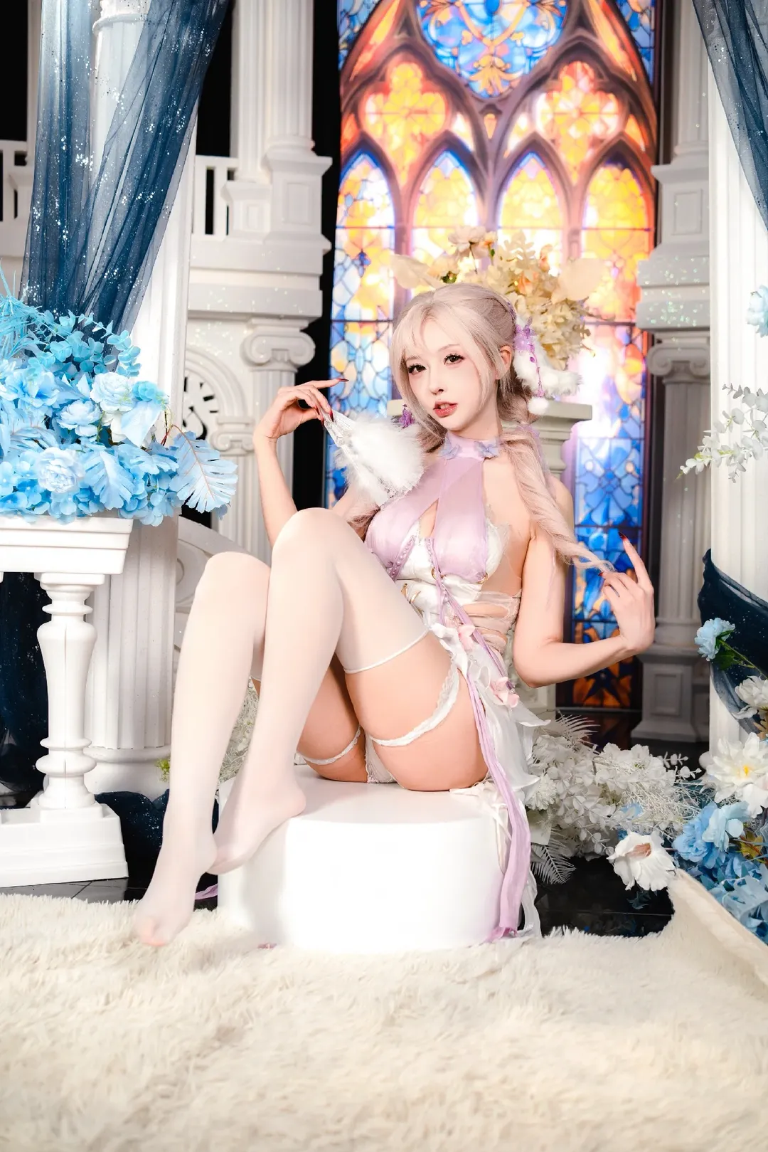 【玉玲珑cos】永劫无间，这套玻璃花房里的粉白配色好绝 - 第 2 张