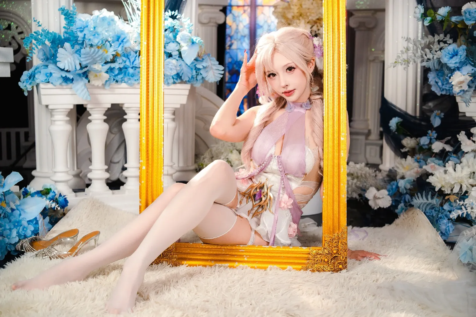 【玉玲珑cos】永劫无间，这套玻璃花房里的粉白配色好绝 - 第 7 张
