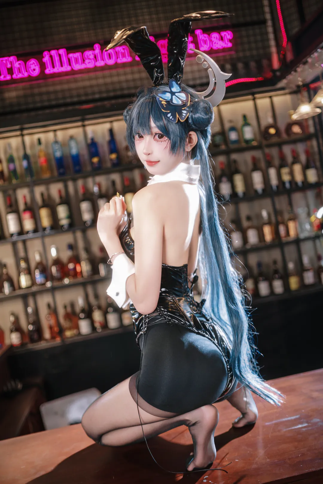 【妃咲cos】碧蓝档案夜之魅影，黑色漆皮兔女郎酒吧正片 - 第 2 张