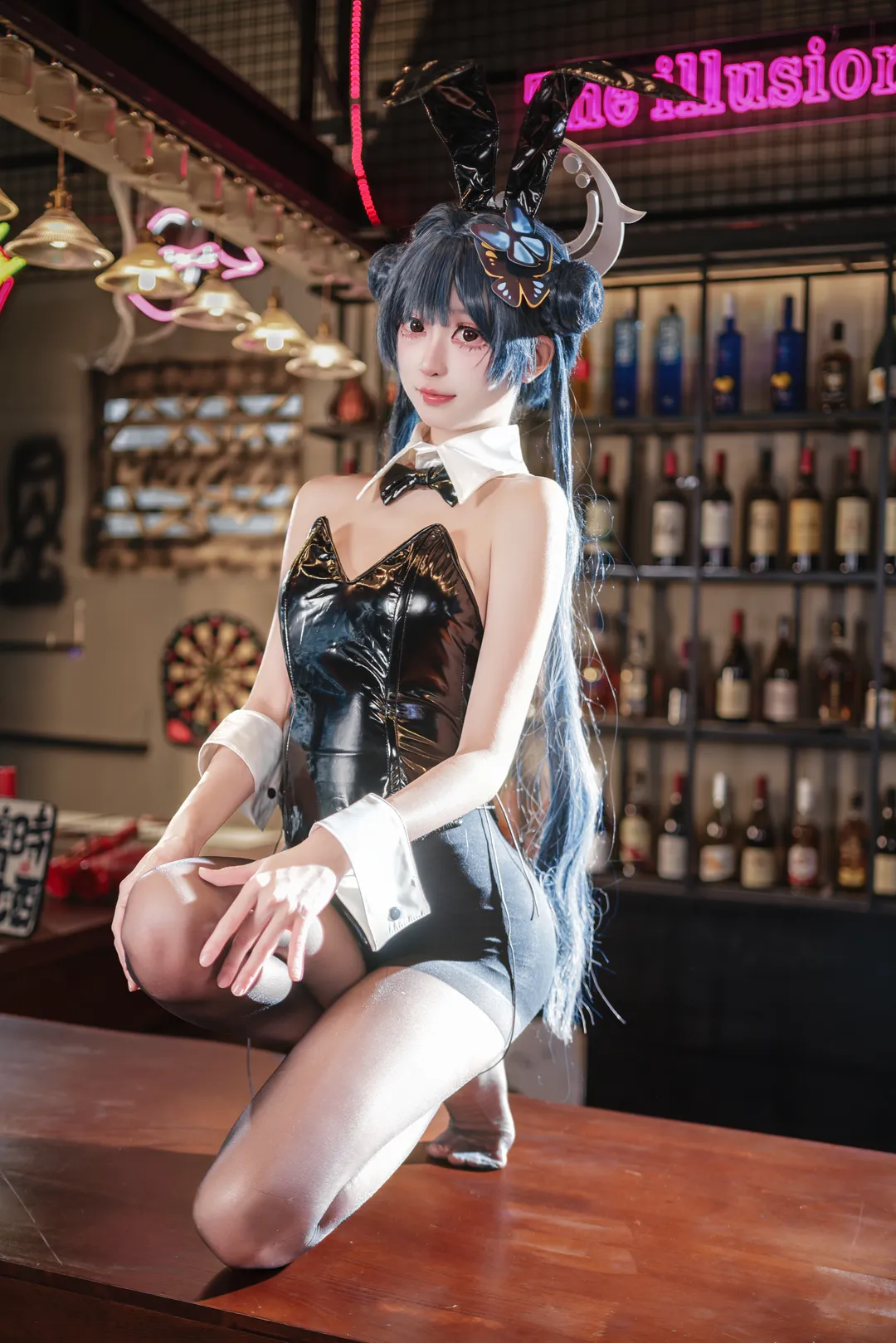 【妃咲cos】碧蓝档案夜之魅影，黑色漆皮兔女郎酒吧正片 - 第 3 张