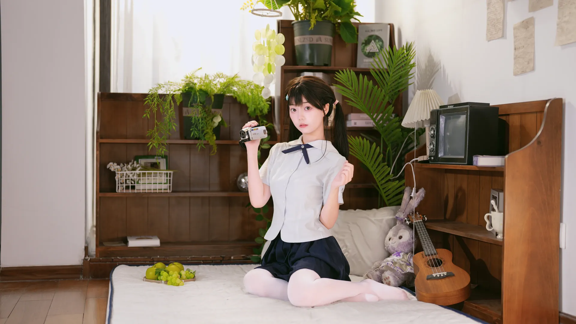 水手服白丝搭配复古DV，纯欲氛围感拉满 - 第 3 张