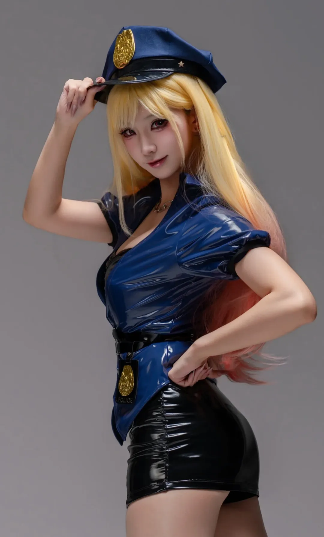 【喜多川海梦cos】穿上亮面女警制服，黑色打底裤细节拉满 - 第 4 张