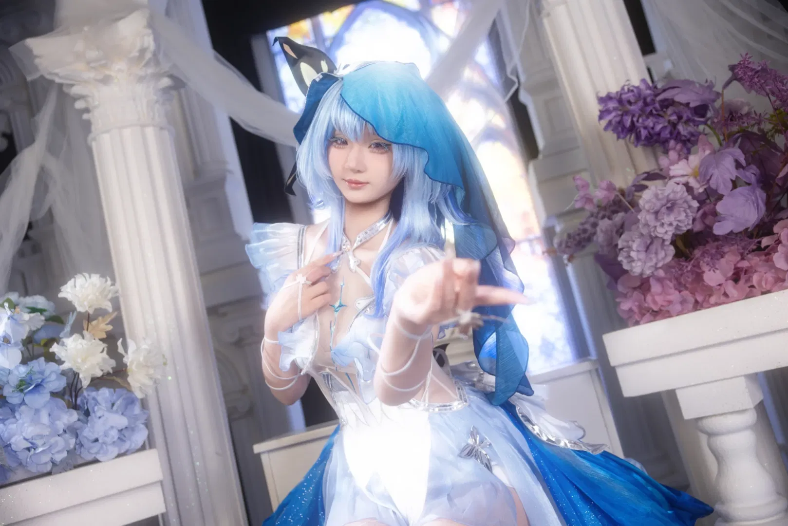 【守岸人cos】鸣潮的蓝色幻梦，这套银丝网纱裙细节真的绝了 - 第 5 张