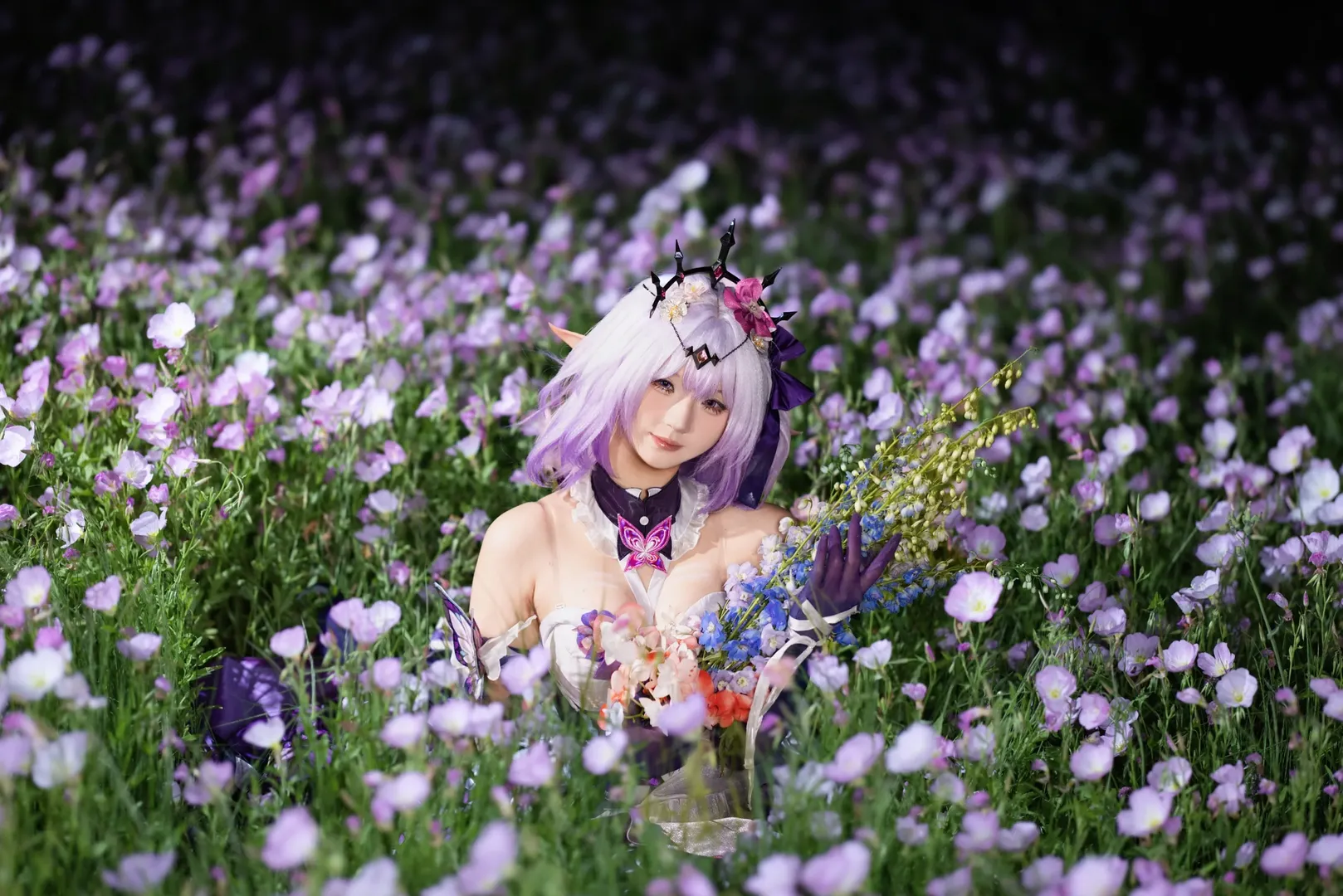 【遐蝶cos】崩坏星穹铁道蝶恋花主题花海夜景 - 第 1 张