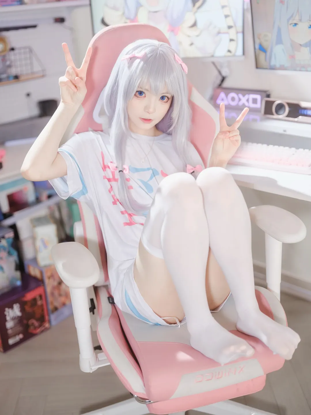 銀髮白絲搭配粉色電競房的cosplay記錄 - 第 6 張