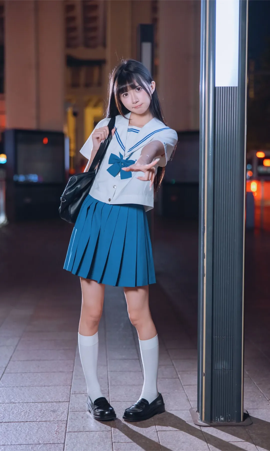 夜景街头的水手服JK制服，记录不一样的二次元摄影 - 第 4 张