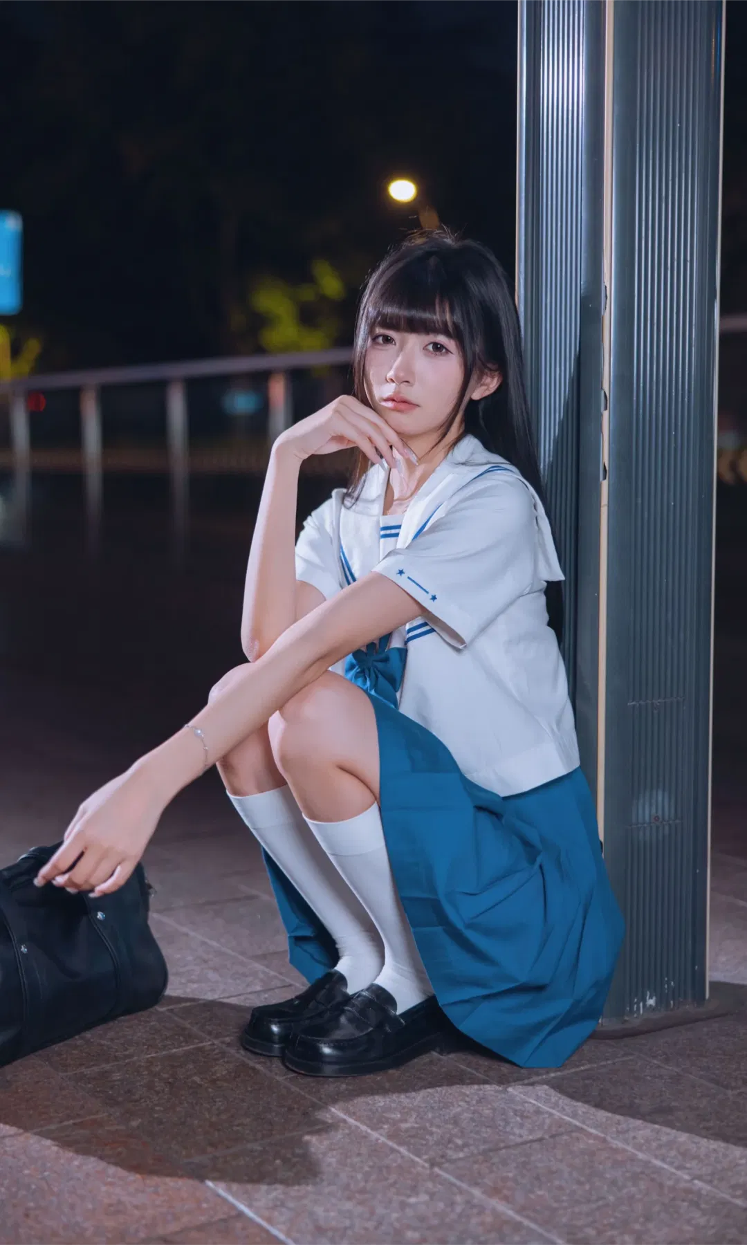 夜景街头的水手服JK制服，记录不一样的二次元摄影 - 第 8 张