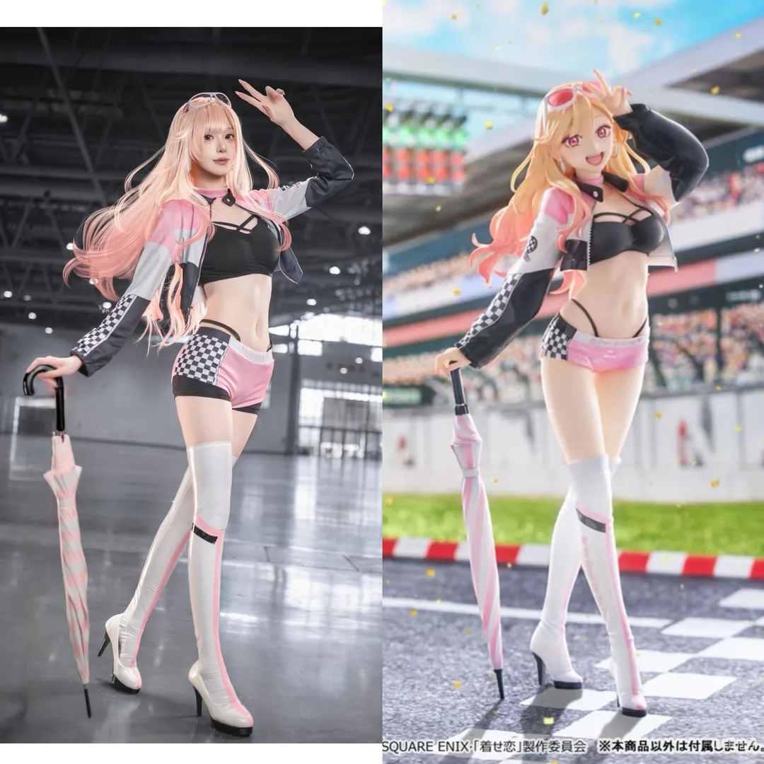【喜多川海夢cos】粉色長髮的賽車女郎仿海報拍攝 - 第 1 張