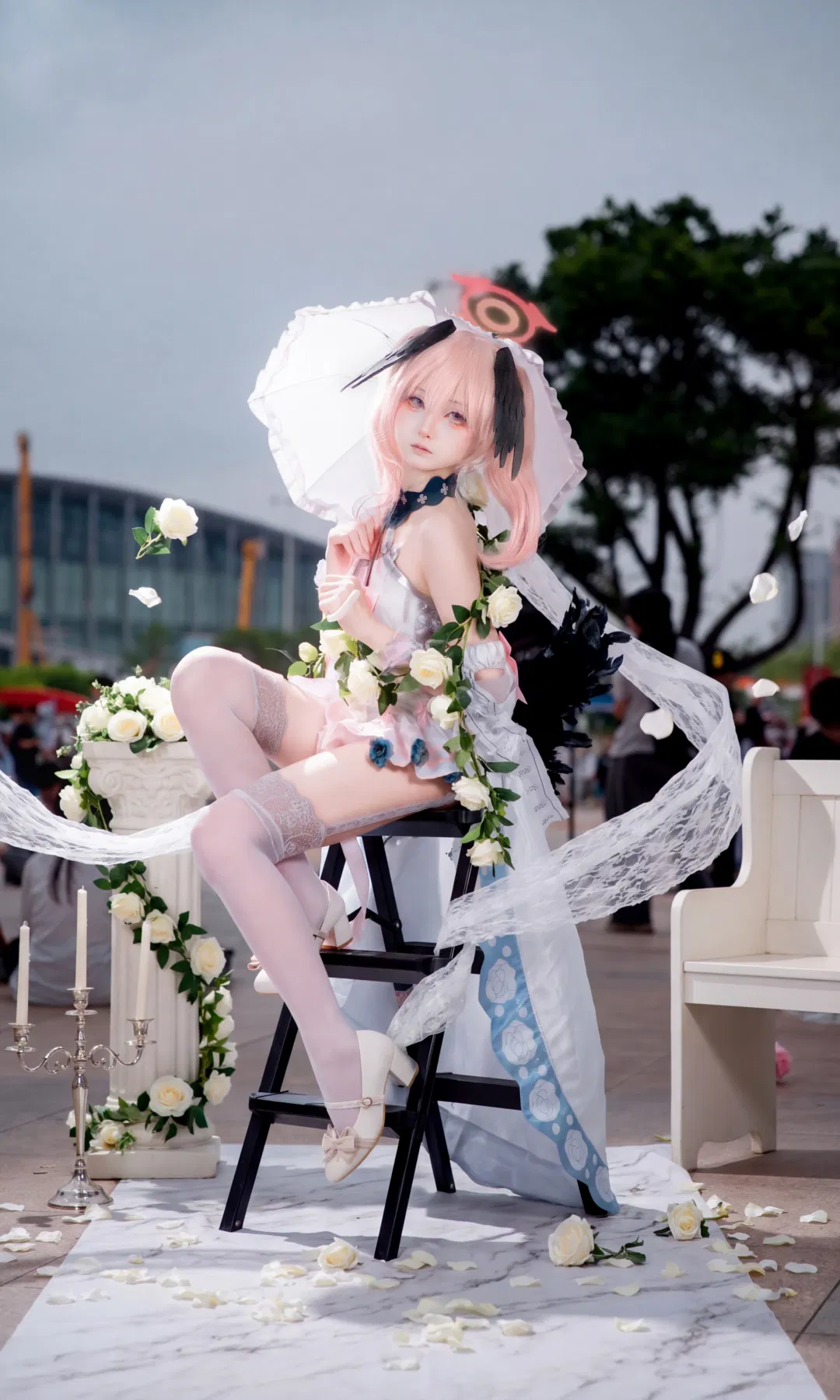 【下江小春cos】蔚蓝档案花嫁造型与白丝蕾丝的搭配记录 - 第 1 张