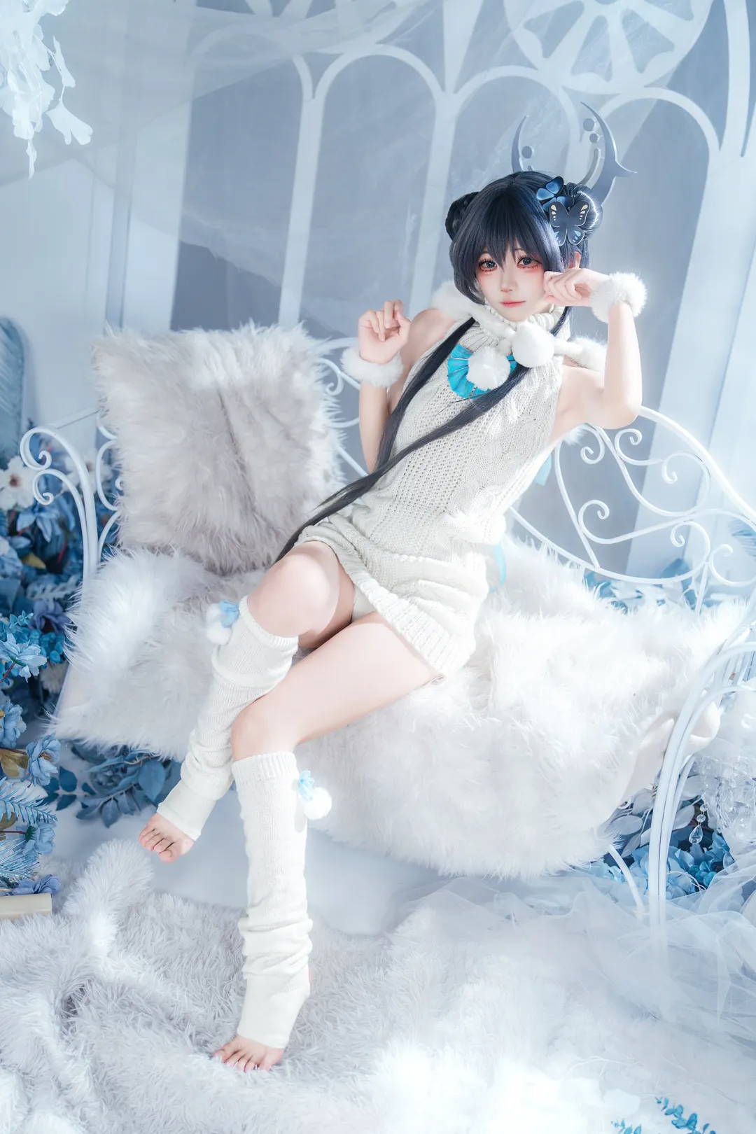 妃咲cos蔚蓝档案居家毛衣造型蓝白配色太治愈了 - 第 4 张